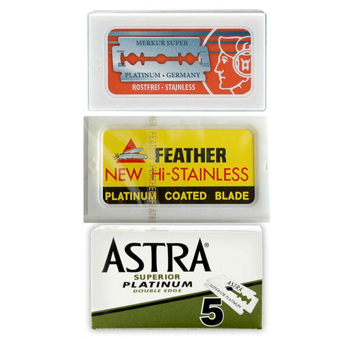 30pc Razor Blade Sampler: Merkur, Feather and Astra Platinum